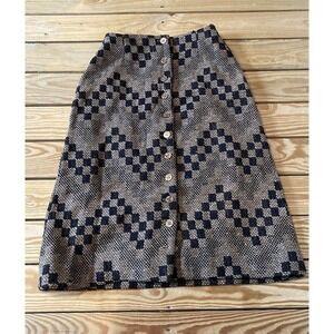 Vintage Pringle Scotland Button Front Patterned Skirt Size Small Women’s Brown